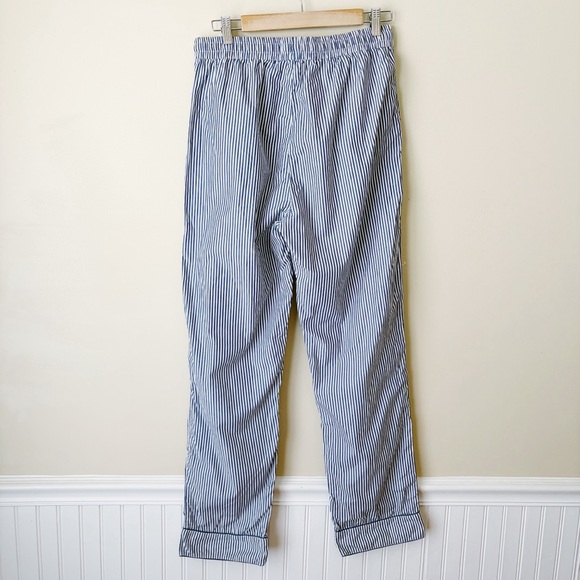 LAKE Pajamas | Striped Poplin Pajama Pants Cotton Drawstring Blue White Medium - Picture 5 of 7